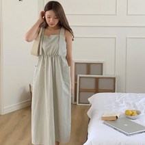 바보사랑 여성 보세드 밴딩 나일론 포켓 나시 롱 원피스.디작소