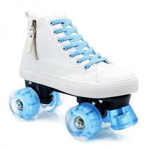 롤러스케이트 롤러슈즈 지퍼 신발 스피드 남녀 피겨롤러스케이트장 더블스케이트, 43, 화이트 지퍼 라이트블루 스팽글
