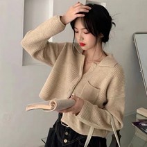 크롭 니트 가디건 싱글 포켓 골지 크롭 큐티 여성 숏가디건 봄가을 캐주얼 데일리