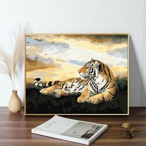 명화 호랑이 유화 그리기세트 DIY 디지털 거실 사무실 동물 풍경 손으로 그린 장식 그림, 50x60cm, 25454 화이트프레임