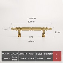 앤티크 서랍식 새틴 문 손잡이 빈티지 주방 캐비닛 찬장 당김 하드웨어, [10] C-0389-64-Bronze