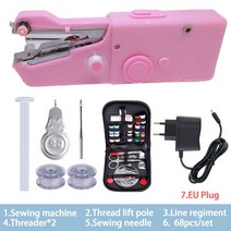 휴대용 핸드 헬드 재봉틀 무선 전기 재봉틀 세트 가정용 재봉틀 빠른 수리 DIY 의류, 08 Pink D