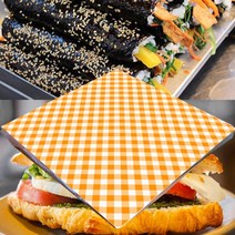 행복물류 다용도포장지 김밥포장지(주황체크) 30cm*30cm 500장 노루지 양포지 식품포장지 샌드위치 핫도그포장, 500개