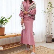 윤코코 여성용 기모 루즈핏 맨투맨 치마 트레이닝 세트