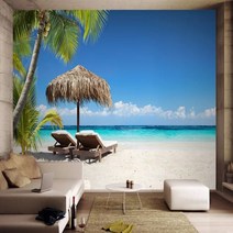 천 원단 현대 섬 해변 코코넛 나무 바다 경치 벽화 3D 거실 침실 TV 배경 벽 장식 스, 6.Self-adhesive Canvas - 1 squ