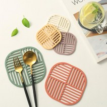 내열 실리콘 컵 냄비 받침 4개 티코스터 결혼답례품 테이블용품 답례품 냄비받침대 냄비트레이 주방용품, 냄비받침/옐로우