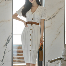 SAMARA 럭셔리여성 오픈버튼 세로줄 정장원피스no.6104
