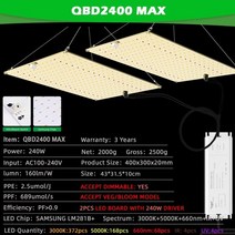 식물조명 LED 성장 조명 밝기 조절 가능 2400W SM LM281b + 다이오드 풀 스펙트럼, EU, QBD2400 MAX