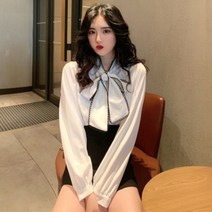 하객룩 배색 리본 블라우스 SY