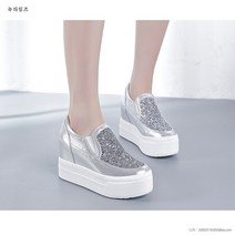 슬립온 단화 10cm 키높이 트위드 통굽 운동화 캐주얼