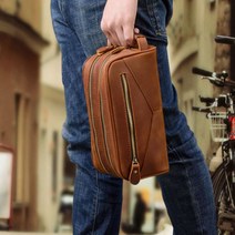 TQ 남성 가죽 대용량 더블지퍼 골프 클러치백 PK163