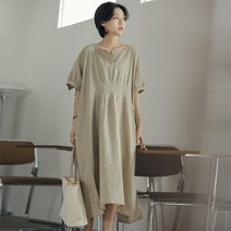 여자 여름 린넨 셔링 루즈핏 롱 원피스