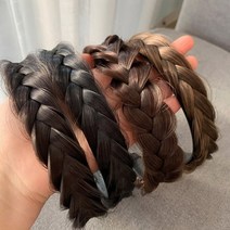 벼머리띠 내추럴 땋은 머리 헤어밴드 가발 머리띠 댕기 꽈배기 브라운 유쁘다, 블랙