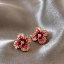 고급 여성 귀걸이 핑크 플라워 큐빅 925 은침 알레르기 방지 분위기 귀걸이