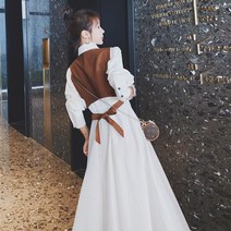 예니브프렌치 원피스 여 2021 봄 가을 시크한 느낌의 스트라이프 베스트 스커트 투피스 H1125