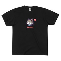애니멀스 귀여운 동물 캐릭터 로고 남녀공용 반소매 면 반팔 라운드 티셔츠