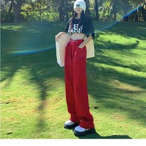 DFMEI 컬러 와이드 팬츠 여 하이웨이스트 봄 슬림핏 일자 청바지 아메리카노 하이웨이스트 팬츠