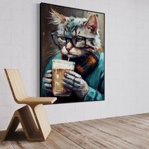 숨숨집 펑크 록 고양이 초상화 유화 벽 예술 원래 작품 인쇄 고양이 홈 장식 동물 집, 40x60cm, 바아-7