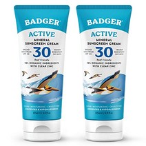 Badger Mineral Sunscreen Cream SPF 30 All Natural Sunscreen with Zinc Oxide 98 Organic Ingredients R, 2.29 Fl Oz Pack of 2