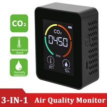 복합가스농도측정기 공기질 미세먼지측정기 5/3 In 1 이산화탄소 검출기 TVOC HCHO 모니터 창고 대기질 온도 습도 측정기, 04 Black 3 IN 1