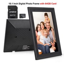 Andoer 디지털 액자 TFT 터치 스크린 뒷면 스탠드 친구 및 가족용 101 인치, 10.Frame with 64GB - EU 플러그