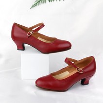 댄스 신발 숙녀 라틴 성인 부드러운 미들 힐, 34, 와인 레드 3.5 cm