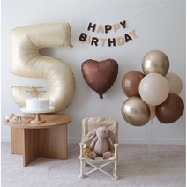 생일파티풍선 생일파티용품 숫자풍선 크림라떼세트, 크림, 6