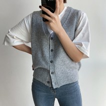 오오엘 여성용 부들부들 기본 심플 레이어드 니트 베이직 버튼조끼