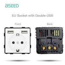 BSEED 유리 프레임 EU 표준 PIR 센서 스위치 모듈 부품 벽 소켓 DIY 기능 조광기 베이스 HDMI USB C타입 부품, USB Socket, 22.EU Socket USB