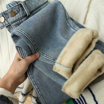줄리엣이뽀 (당일발송) 허리밴딩 기모 털 안감 겨울 따뜻한 데님팬츠 3420