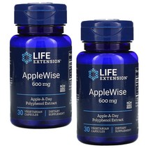 (2PACK)라이프 익스텐션 AppleWise 애플와이즈 사과추출물 600mg 폴리페놀 30캡슐, 2PACK, One Size