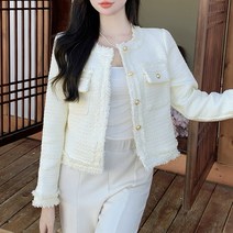 노카라 트위드 여성 자켓 라운드 정장 아우터