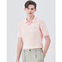 24SS [블루오션 아이코닉] 핑크 면혼방 케이블 반팔 카라 니트 HZSW4B553P1