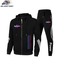 라이더 자켓BMW 캐주얼 스포츠 트레이닝복 세트 남성용 지퍼 후드 자켓 + 운동복