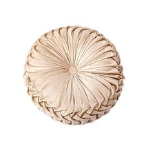 Lvi Round Velvet Seat Cushion Pleated Pumpkin Floor Throw Pillow 15”x15” Soft Decorative for Bed Sof, Beige