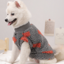 큐샵 강아지 후리스 뽀글이 올인원 배색 겨울옷, 그레이+레드