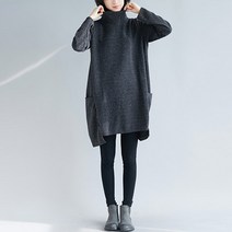 티티웍스 여성용 루즈핏 풀오버 터틀넥 롱 니트