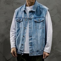 경량조끼 남성조끼 축구패딩조끼 남성 데님 조끼 재킷 민소매 진 코트 캐주얼 카고 의류 겉옷 블루 스트리트웨어
