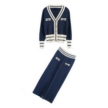 코디세트 가을/겨울 투피스 여성 의상 대비 색상 v 넥 긴 소매 스웨터 넓은 다리 바지 정장 운동복