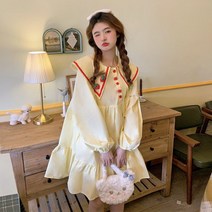 빅 배색 딸기 자수 귀여운 베이비돌 미니 원피스 SY