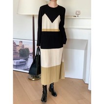 913 프랑 배색플리츠원피스/ 색감예쁜 따뜻한 니트 주름롱원피스/ 3Color/ -77