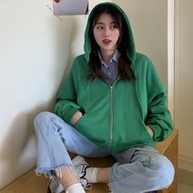 여성 코튼 후드 집업 무지 루즈핏 가디건 아우터 점퍼
