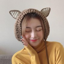 겨울 방한 여자 패션귀마개 큐티 니트 귀도리(브라운)