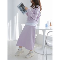 여성 맨투맨 A라인스커트 데일리 라운지웨어 여자 원마일웨어 레이어드 투피스 3컬러