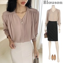 블루종세일 한정수량/패플단독 블루종 진주단추 셔링 블라우스_B2009BL228C