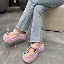 데일리 통굽 꽃장식 쿠션 슬리퍼 샌들 bt428