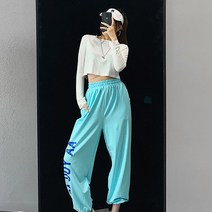 IELGY 힙합 운동복 느슨한 형광 캐주얼 편지 빔 여름 얇은 컬러 바지 여성용