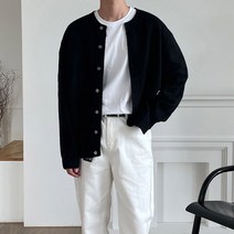 부드럽고 가벼운 소프트 루즈핏 남자 라운드 헨리넥 차이나넥 니트 가디건