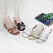 디아슈즈 나니 스퀘어 H 국산 소가죽 쿠션 통굽 뮬 슬리퍼 3cm