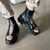 오너클랜 여자 토오픈 레이스업 부츠 패션 워커 캐주얼 데일리